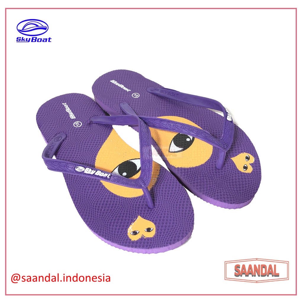Grosir-Sandal Jepit Karet Wanita Perempuan Skyboat Heart Love Gambar Hati (ISI 6 PASANG)