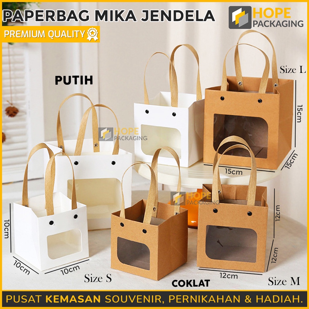 ( 1 Pcs / Harga ) Paperbag Mika Jendela / Ulang tahun / tas paper bag polos souvenir wedding / lebaran / ultah party