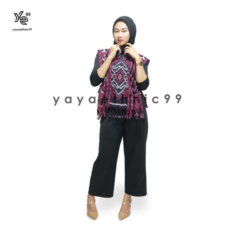 [READY STOK] Rompi tenun, outer tenun, rompi ethnic tenun ikat, atasan wanita, rompi tenun troso maroon rintik