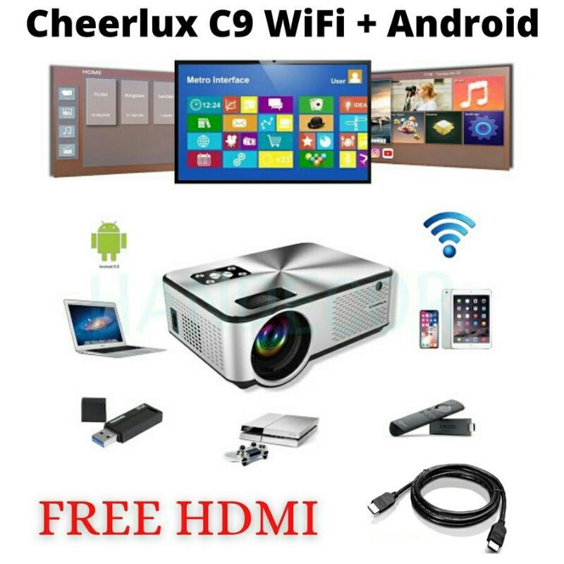 CHEERLUX INDONESIA | C9 CHEERLUX  C9 ANDROID WIFI| PROYEKTOR PRESENTASI MIRRORING KONEK HP BLUETOOTH