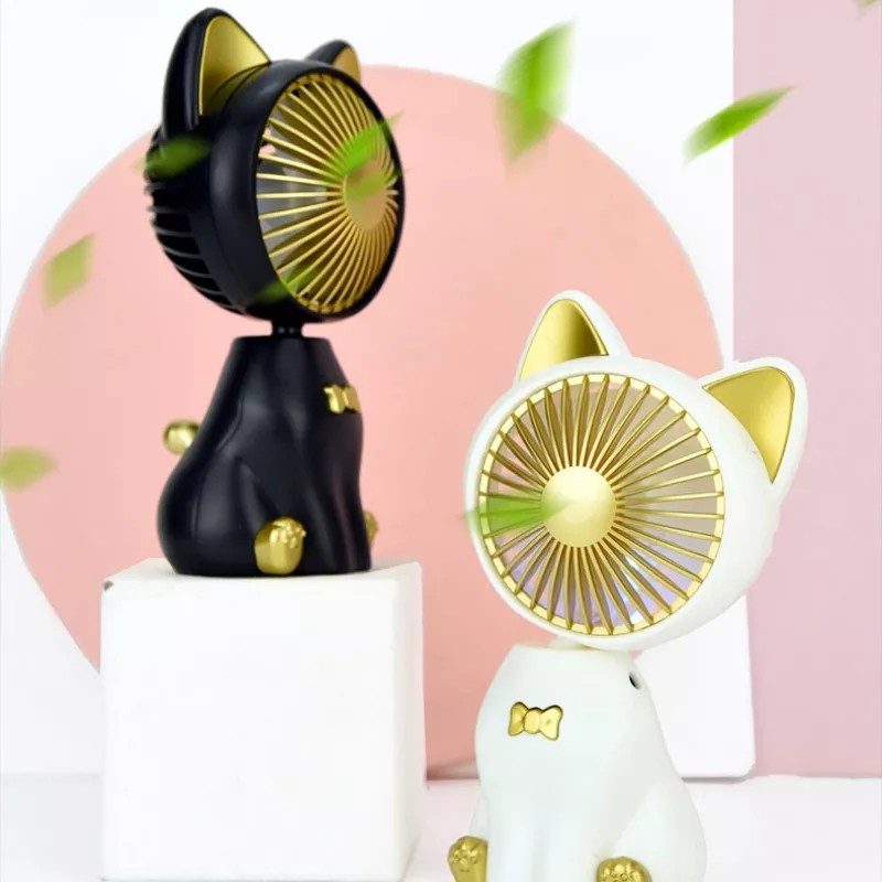 KP027 Kipas Mini Motif Kucing Duduk LED / Cat Mini Fan LED Recharge