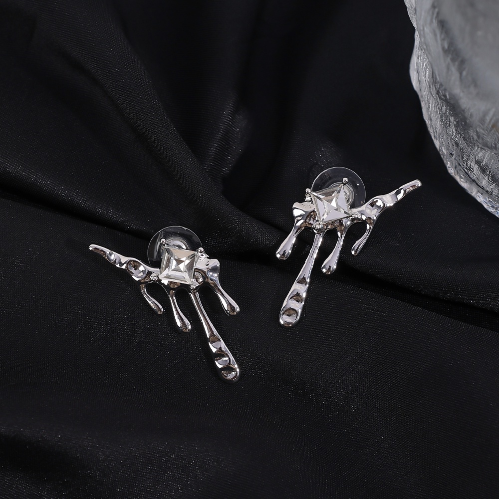 Gadis Pernikahan Zirkon Mengkilap Elegan Korea INS Logam Wanita Ladies Perak Tetesan Air Liontin Anting Pesta Stud Earring Geometris Stud Earrings Bridal