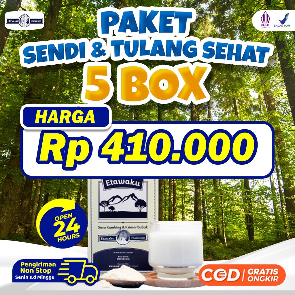 Paket 5 Box Etawaku Platinum - Paket Sendi &amp; Tulang Sehat Cepat Atasi Masalah Tulang &amp; Sendi Solusi Pernafasan Susu Kambing Etawa Kualitas Premium Non Gula Tingkatkan Daya Tahan Tubuh &amp; Imunitas 200g