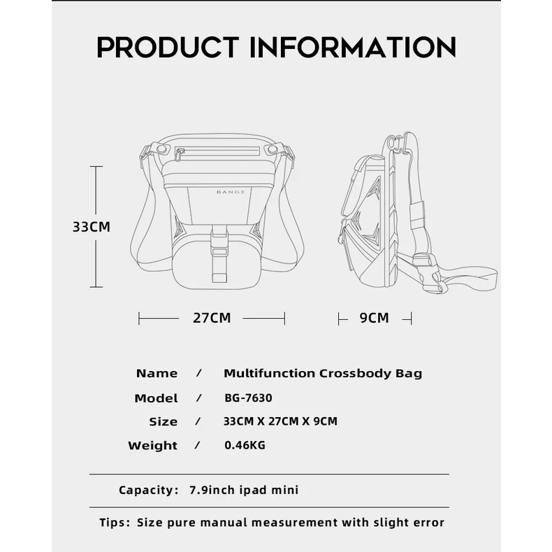 Bange BG7630 Tas paha Selempang Sling Bag Shoulder Chest Bag Pria