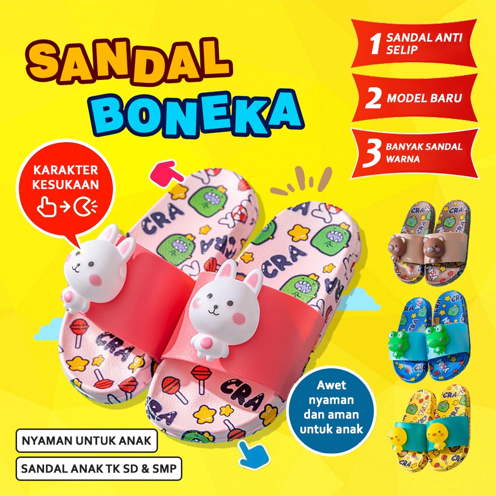 Sandal Selop Anak Cewek Cowok Motif Boneka Import Anak TK dan SD
