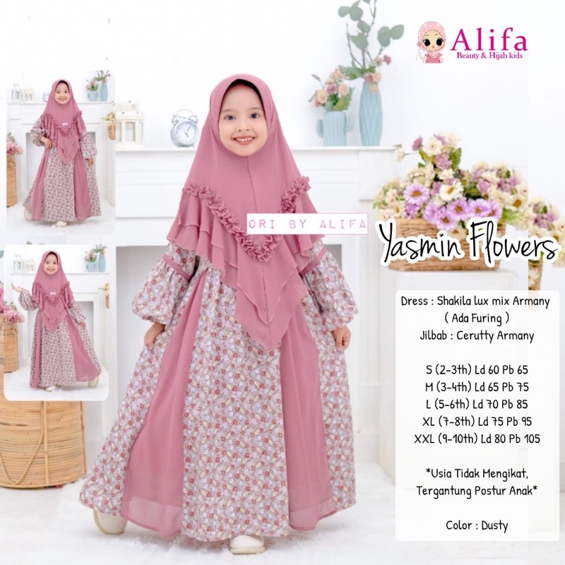 YASMIN FLOWERS DRESS SYARI KIDS FREE HIJAB BY ALIFA