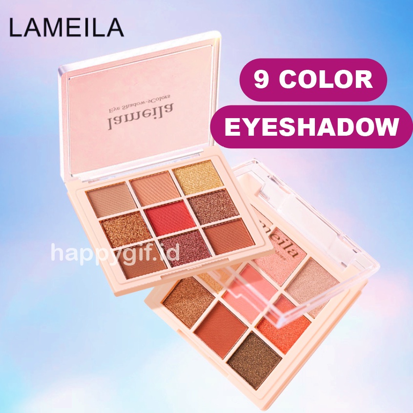 LAMEILA 9 Colors New Eyeshadow Free Kuas Pallete Waterproof LA209 5194