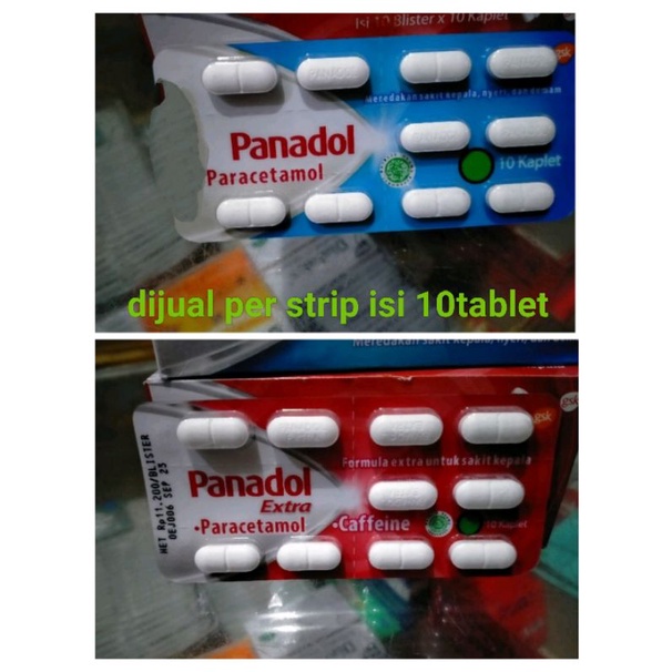 panadol extra dan biru,per strip isi 10tablet.