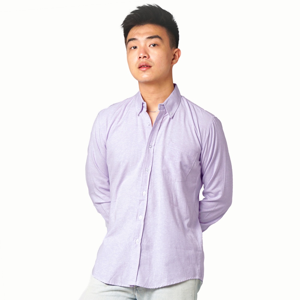 819 Kemeja Pria Lengan Panjang Polos Lilac Ungu Muda Soft Purple Lylac Purple Oxford Basic SIMPLE Slimfit Casual Tersedia Ready Sampai Size JUMBO BIG SIZE XXL XXXL