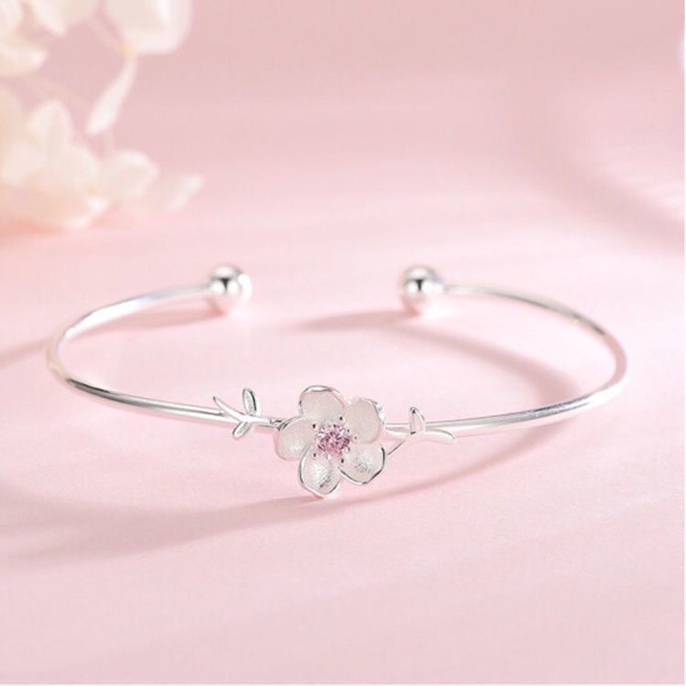 1pcs Gelang Bunga Sakura Perak Untuk Wanita Temperamen Gelang Bunga Manis