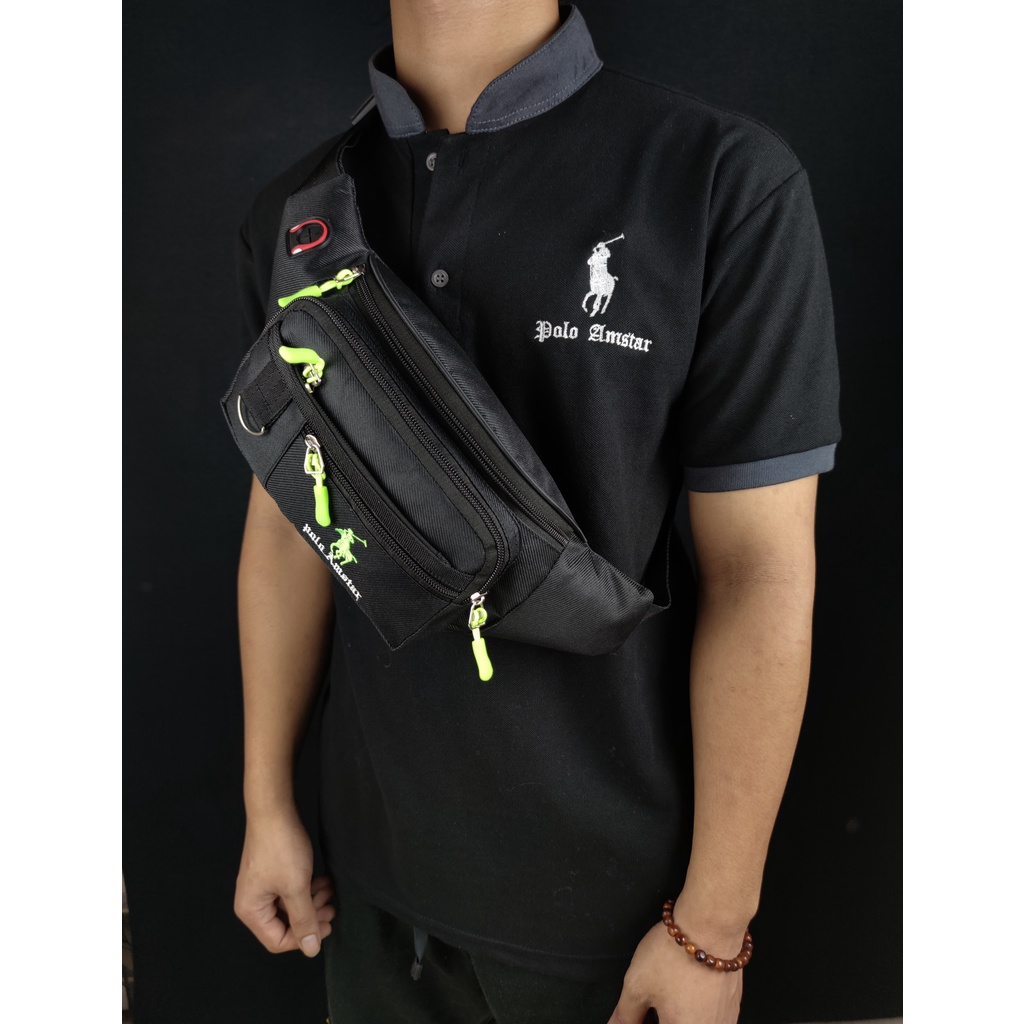 Waistbag Terbaru Bahan Nilon Polo Amstar Murah Berkualitas 100% Real Picture Tas Pria Tas Pinggang Tas Selempang Bahu