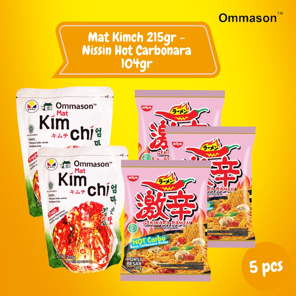 

Ommason Kimchi Makanan Korea 215gr (2pcs) x Nissin Hot Carbonara (3pcs) 104gr l Bundle 5