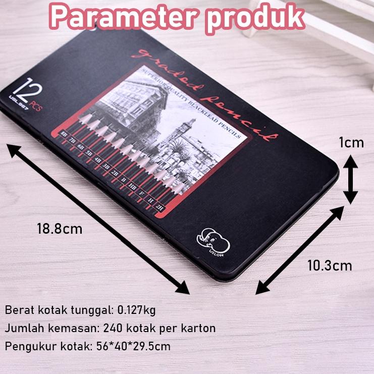 Super Viral 12 pcs Pensil gambar sketsa set lengkap 2H H F B HB 2B 3B 4B 5B 6B 7B 8B Charcoal Pensil Set