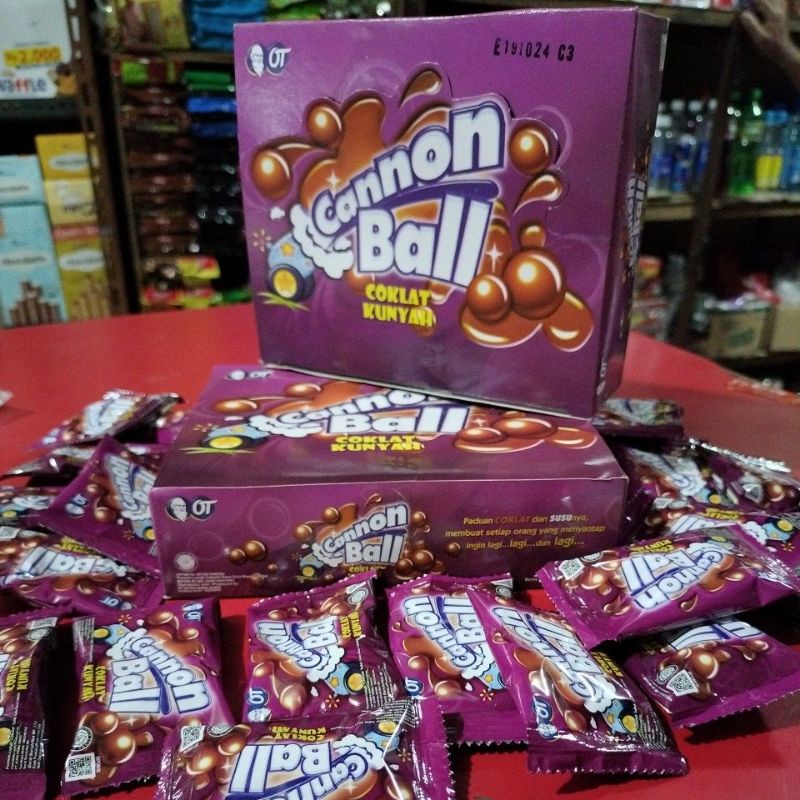 

cannon ball coklat kunyak 1 box isi 24pics@10g