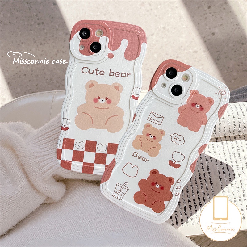 IPHONE Casing Ponsel Lucu Kompatibel Untuk Iphone11 12 13 14 Pro Max 6 6s 7 8 Plus 14 Plus XR X XS Max SE 2020lucu Kartun Beruang Wavy Edge Soft TPU Back Case