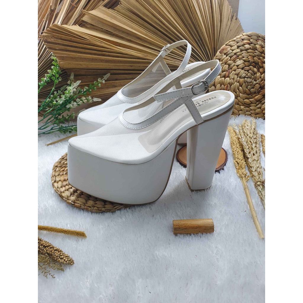 Sepatu wedding clarisa polos putih hak tinggi 15 cm