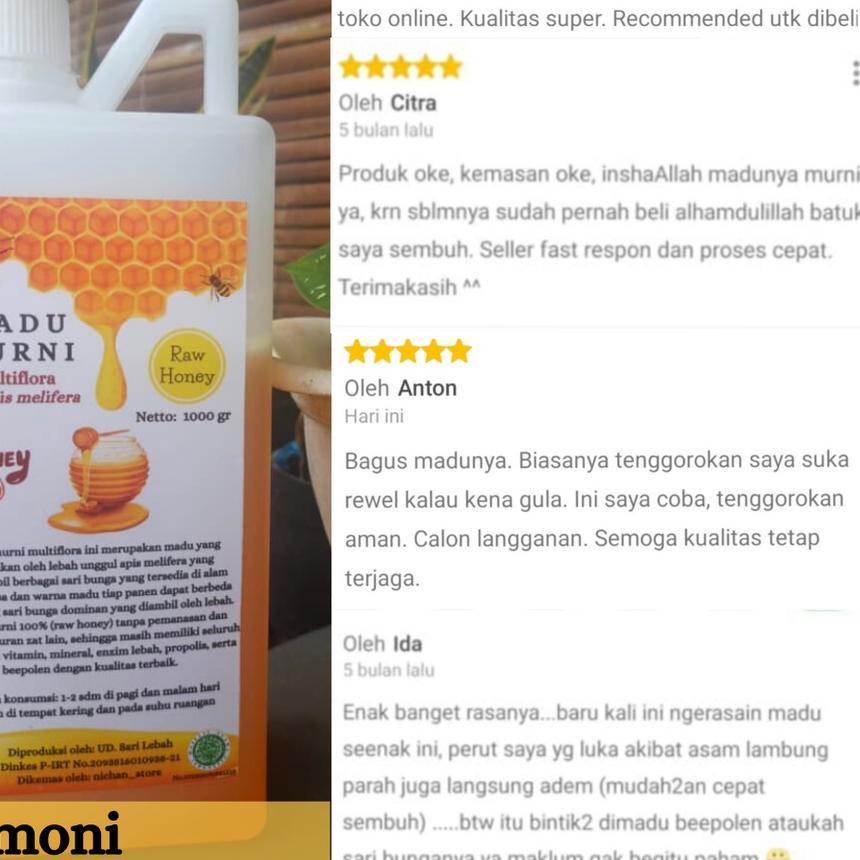 

GRATIS ONGKIR✅Madu Asli / Raw Honey 1000 Gram / 1 Kg Perasan Madu Sarang Melifera|KD6