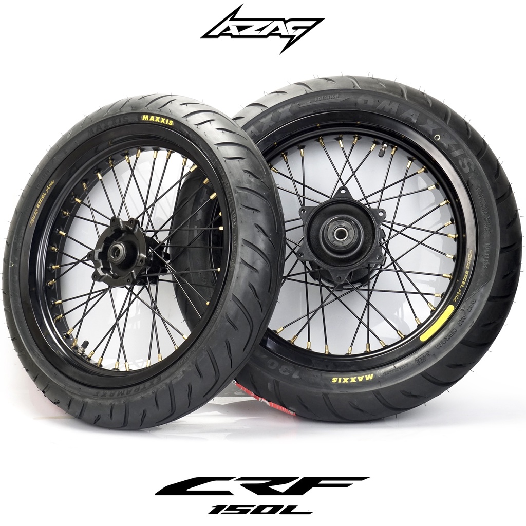 BAN SET SUPERMOTO CRF 150L TROMOL SCARLET BLACK VELG EXCEL TAKASAGO