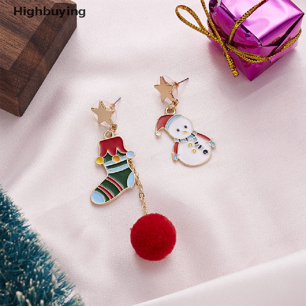 Hbid 1pasang Fashion Natal Stud Earrings Desain Baru Asimetris Anting Pohon Xmas Beruang Coklat Snowman Santa Claus Menjuntai Anting Perhiasan Glory