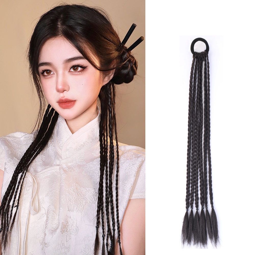 Y2k Gaya Fishbone 6-helai Twist Braid Wig Untuk Wanita Gadis Keren Ponytail Extender Wig 45cm