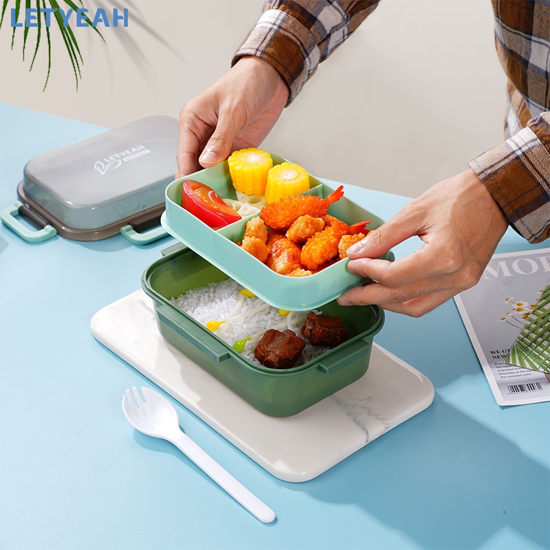 letyeah Lunch box susun kotak makan 2 tingkat anti tumpah /1000ml bento box anak/ BPA Free