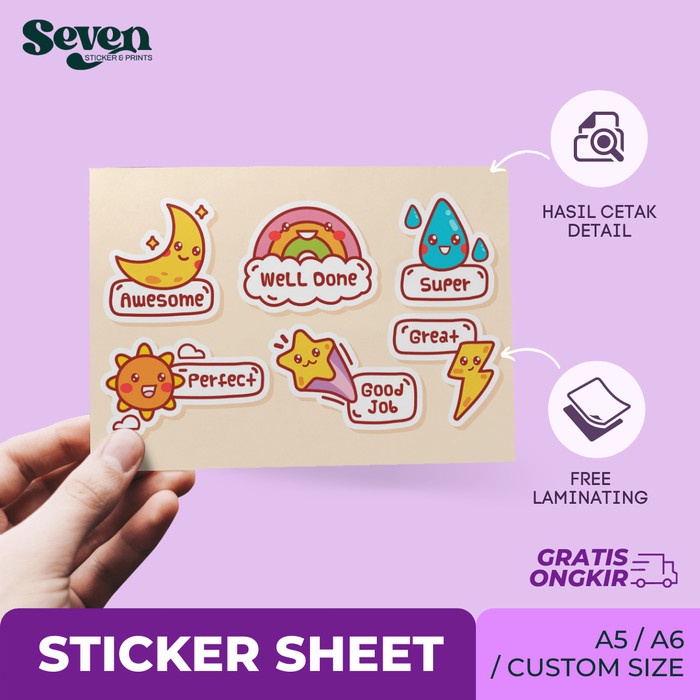 

Stiker Sticker Sheet Waterproof Ukuran A5/A6/Custom Size - Lam. Doff/Glossy