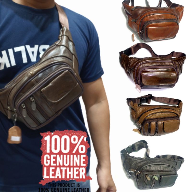 tas pinggang waist bag kulit asli impor pria wanita
