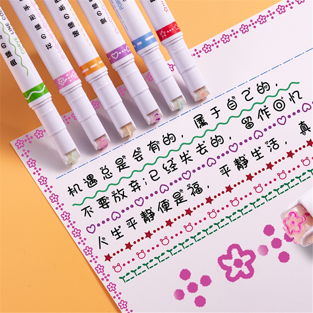 [COD Tangding] 6 Pcs Colorful Roller Wavy Line Pens DIY Akun Tangan Cepat Kering Stabilo Siswa Alat Tulis