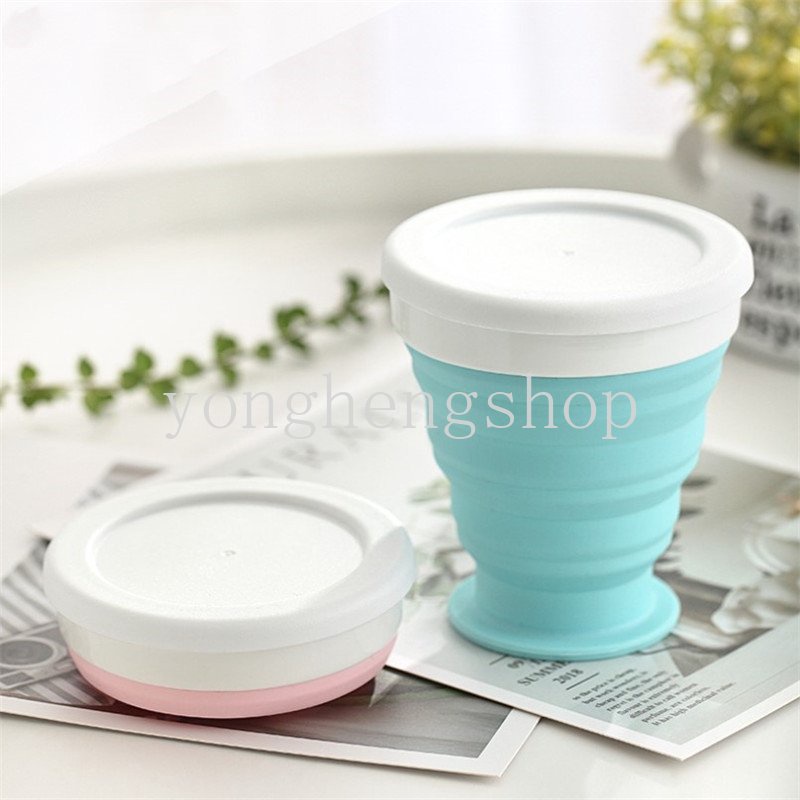 200/350ml Gelas Lipat Silikon Dengan Tutup Outdoor Camping Travel Portable Collapsible Water Cup Minum Teh Kopi Handcup