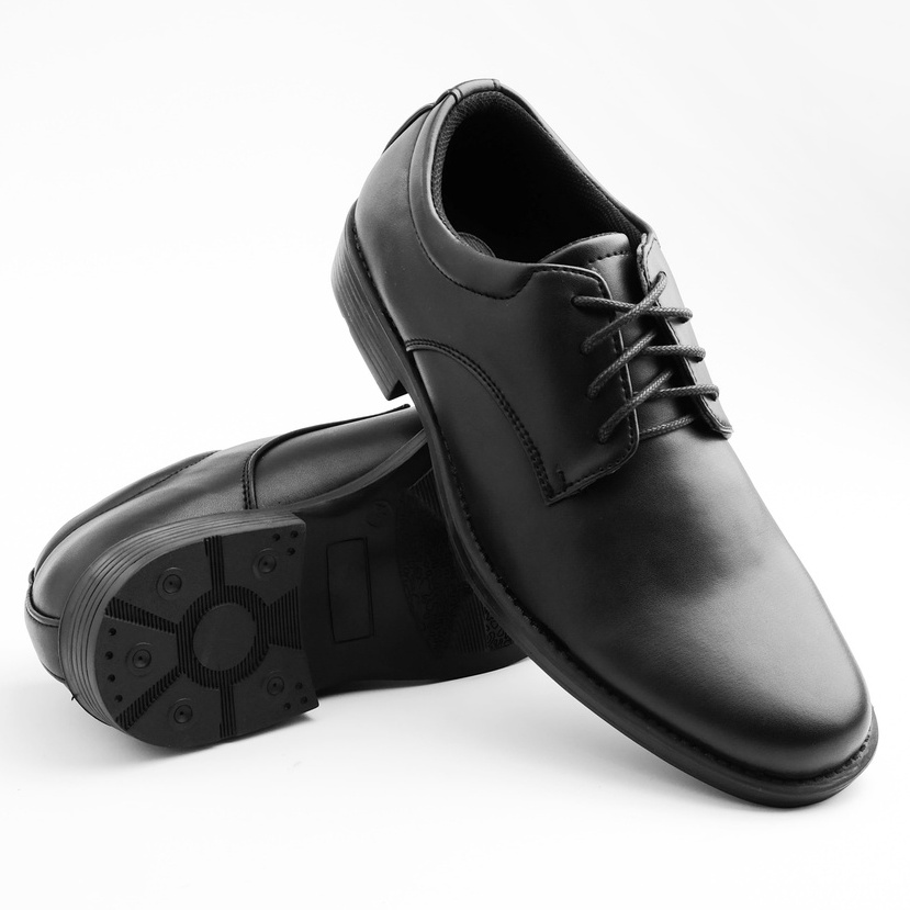 Derby Black - Sepatu Formal Pria Pantofel Casual Kerja Kantor Kulit Pantopel Hitam Pria Tali Original