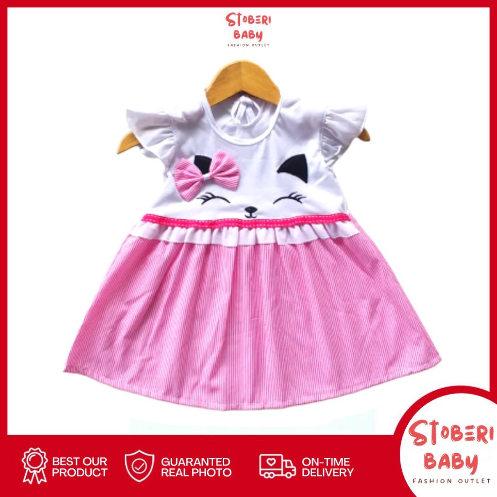 stoberi baby - (EXCLUSIVE ON STOBERI BABY) Dress Bayi Motif Animal Lucu Baju Bayi Perempuan / QIU2 SLEEPY CAT