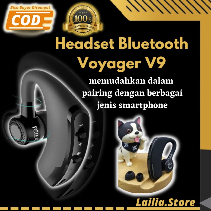 Headset Bluetooth V9 - Wireless Earphone Mic Control Full Bass