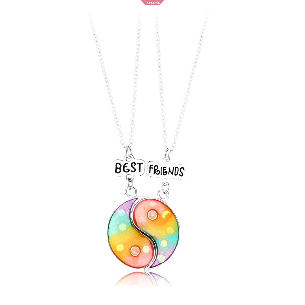 2 Pcs/Set best friend Bulat Gradien Kalung Anak Perempuan fashion magnet Fase Hisap Hadiah Persahabatan [ZXL]