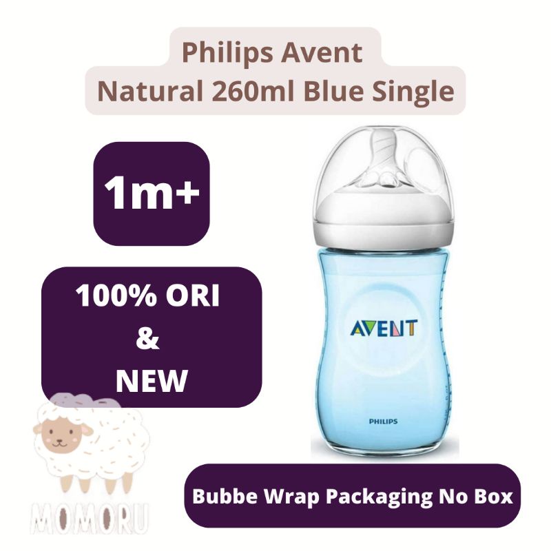 Philips Avent Natural Bottle 260ml 1M+ Wide Neck Biru Blue Botol Susu Philips Avent