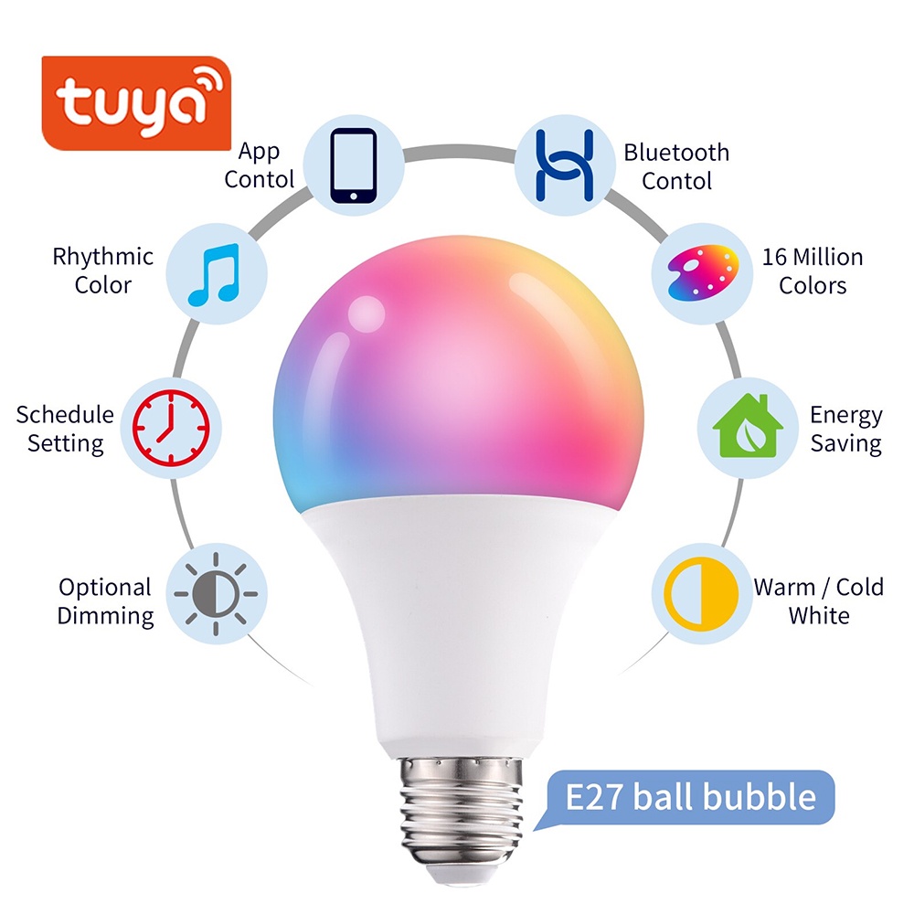 TUYA Lampu Bohlam RGB Smart Bulb Bluetooth Control E27 10 W - TY-10W