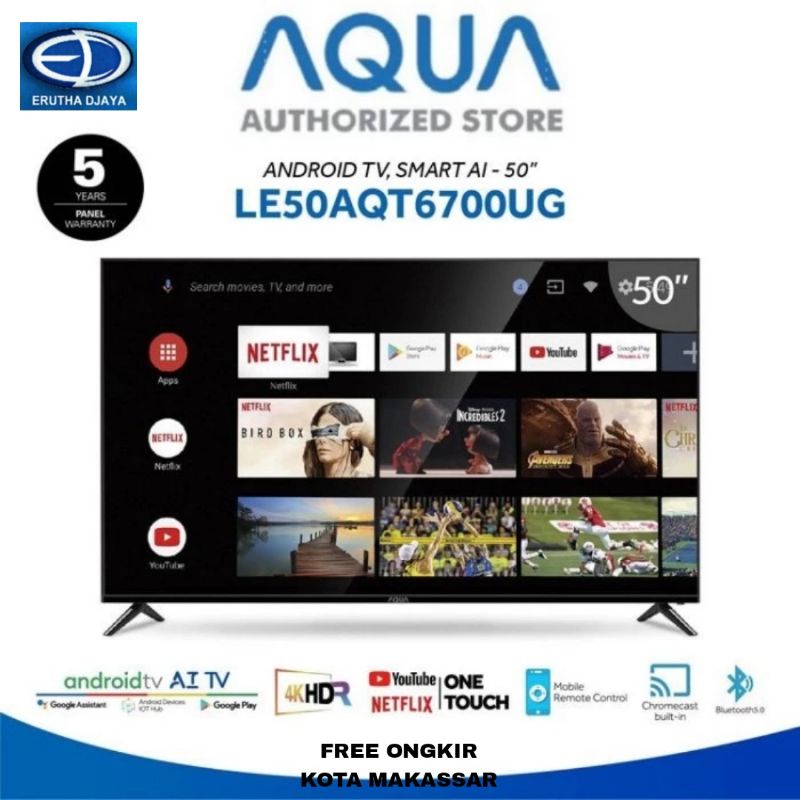 baru led 50 inch aqua 4k hdr android smart tv le50aqt6700ug