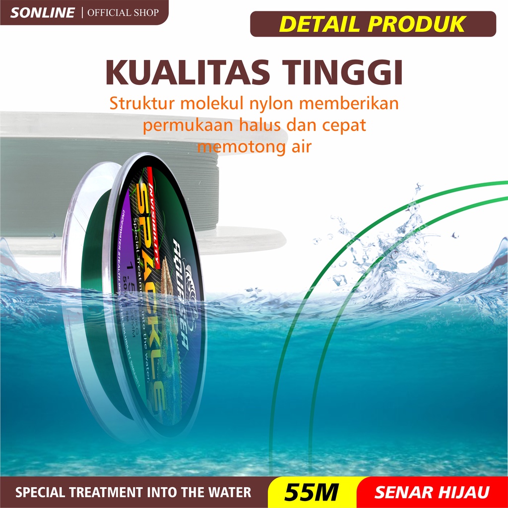 SONLINE - Senar Pancing Warna Hijau Nilon Garis Fishing Line Memancing Garis Sub Utama Senar Pancing Ikan Line Fishing Speckle Bunglon Senar Pancing Nilon Senar Titik Tak Terlihat Garis Invisible Line Nylon