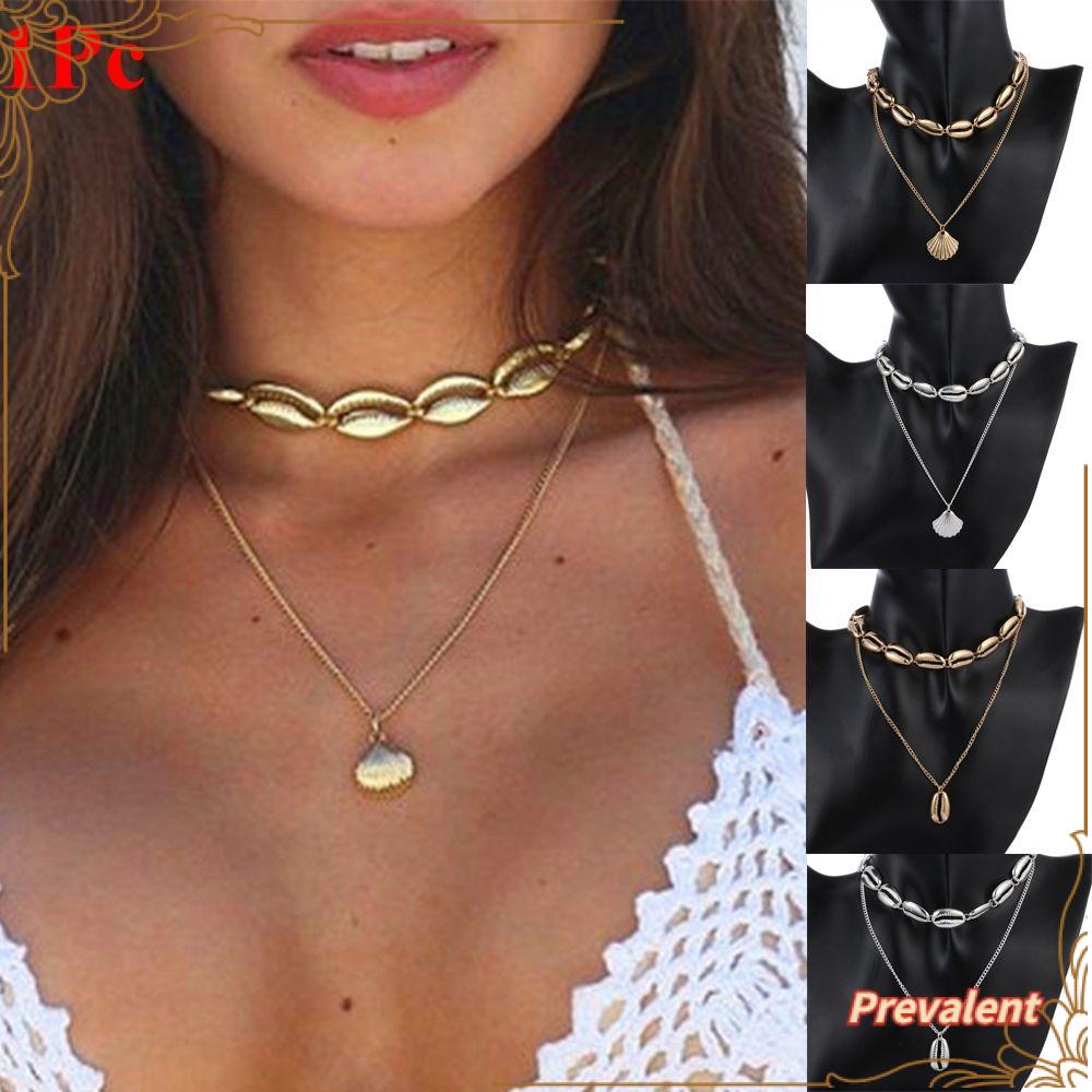 Preva Multilayer Shell Kalung Kerang Hadiah Musim Panas Perhiasan Pantai Emas