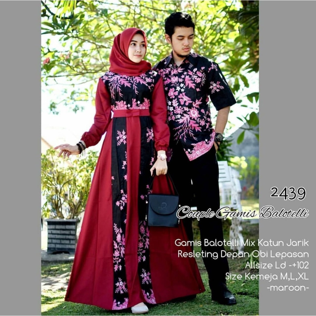 Saroja (905) Couple Batik Gamis Kombinasi Balotelli Motif Sibulan (5 pilihan warna)