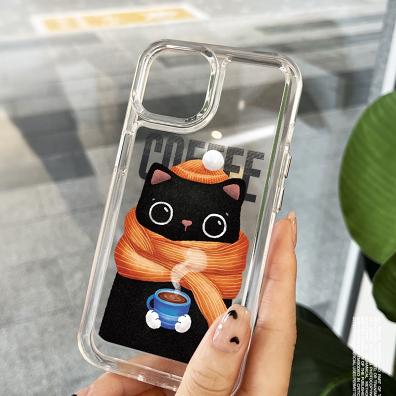 IPHONE Syal Cat Soft Phone Case Kompatibel Untuk Iphone14 13 12 11 Pro XS Max X XR 78 6 6S Plus Casing Transparan Shockproof TPU Cover