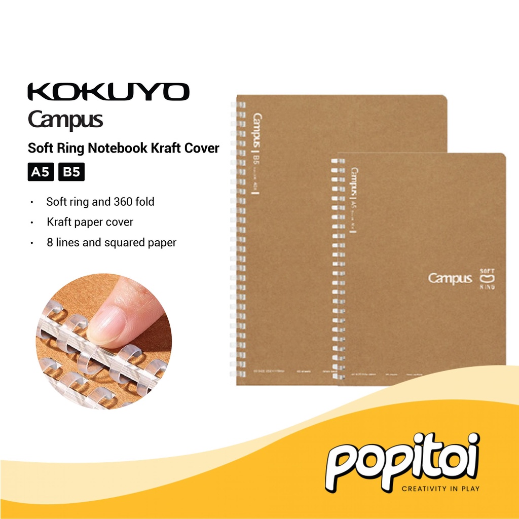 

Kokuyo Campus Soft Ring Notebook Kraft Cover A5 B5 Buku Tulis Catatan 360 Derajat Spiral Sekolah