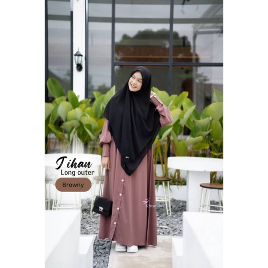 Jihan Long Outer By Khumaaz / Gamis Outer / Outer Syar'i / Gamis Hitam / Gamis Putih Wolfis Premium