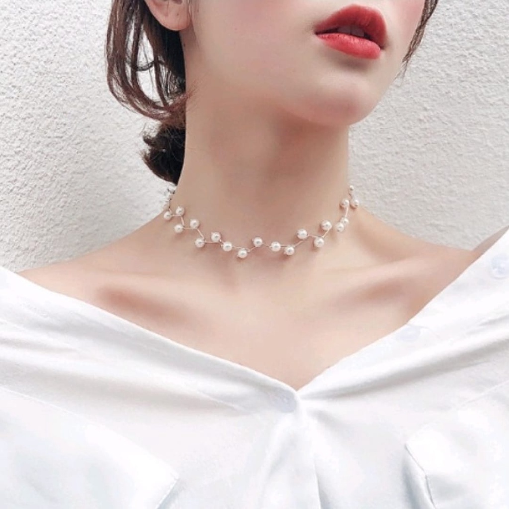 Kalung Mutiara rantai, kalung chooker wanita  korean style , necklace korea, premium quality bisa oneset dengan gelangnya