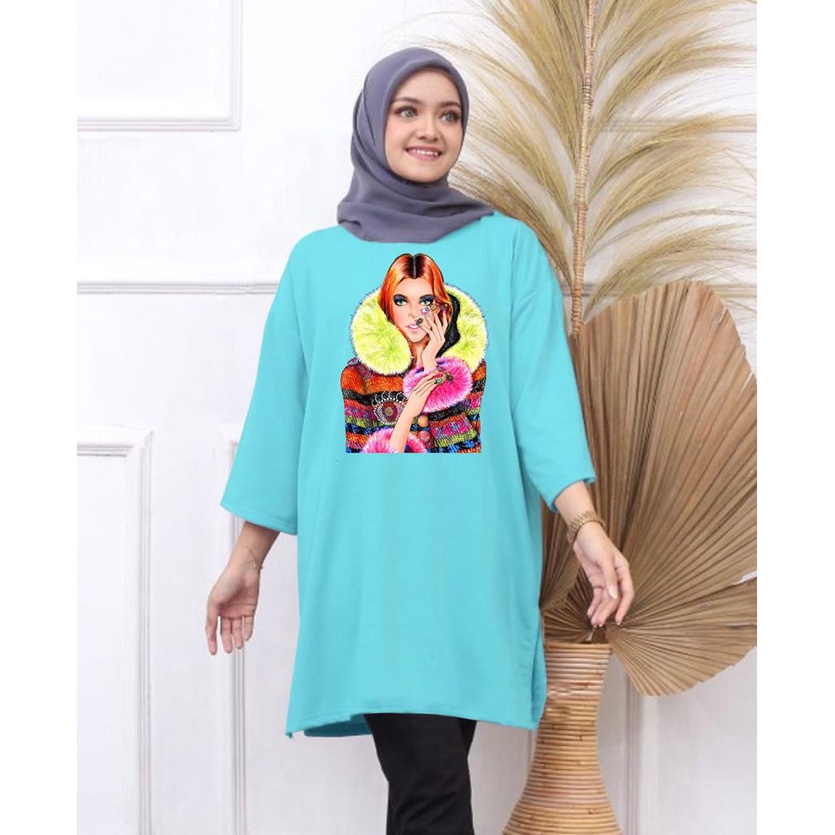 KAOS OVERSIZE TOP HIJAB WANITA BASIC DTF CEWEK SHAL / OVERSIZE SLIT BLOUSE GAMBAR DTF / DIGITAL PRINT