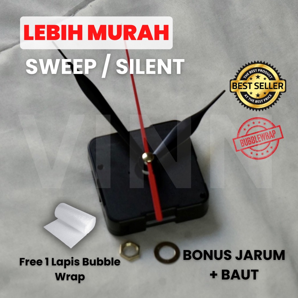 SILENT | Mesin Jam Dinding Analog ORI Sweep Murah / Silent / Tidak Berbunyi / Tidak Bersuara BONUS FULLSET Jarum dan Baut Ring