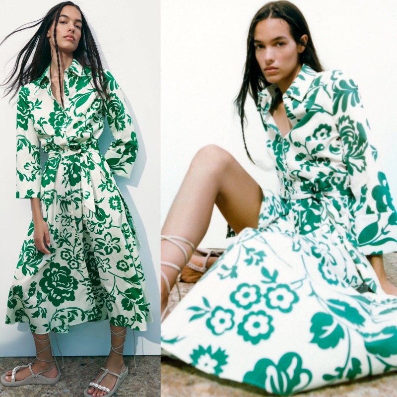 flora printed green maxy dress/impt quality