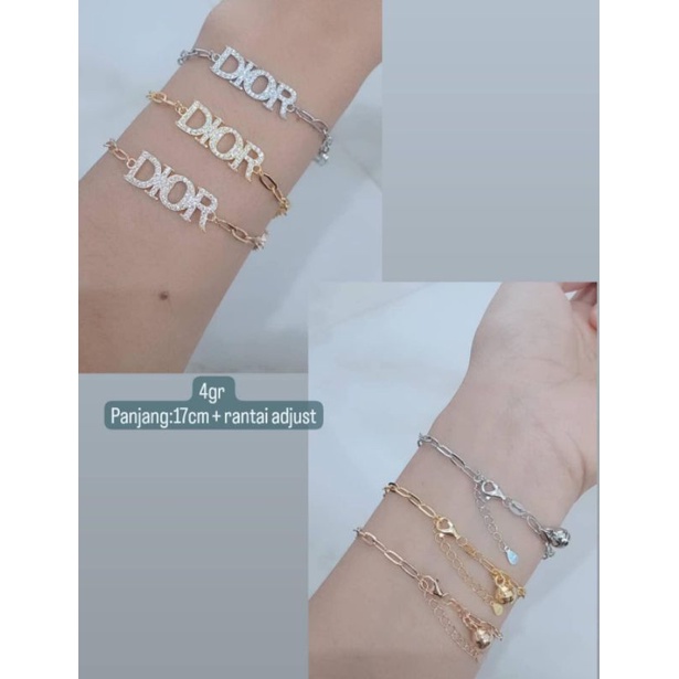 Gelang tangan koye rantai paperclip + di*R MP+ 1 bel /gelang perak asli silver 925 lapis emas/ gelang fashion wanita terbaru