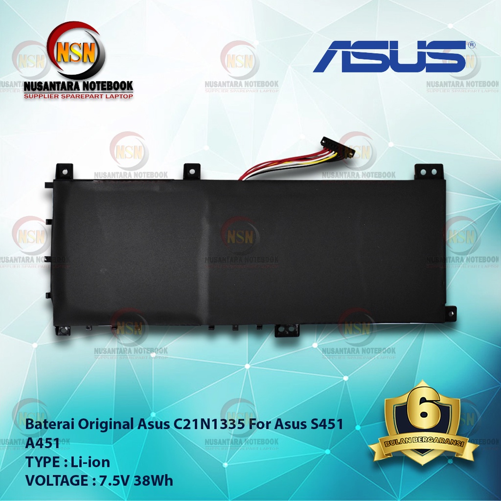 Baterai Original Asus C21N1335 For Asus S451 A451 7.5V 38Wh