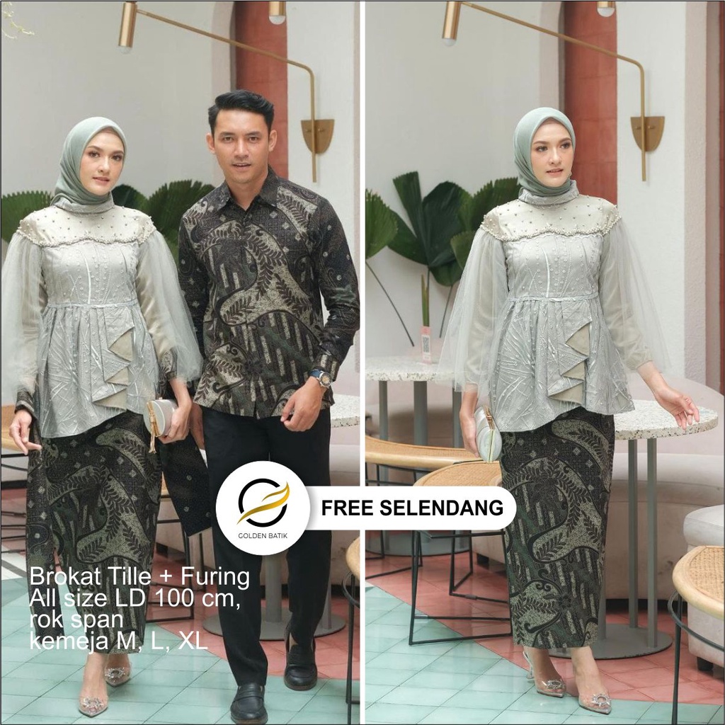 KEBAYA COUPLE VANILLA1 TUNIK COUPLE IN SAGE GREEN VEKKA DRESS TUNIK BAJU BATIK COUPLE