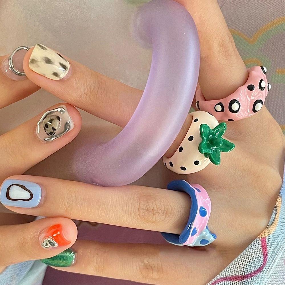 Mxbeauty Cincin Wanita Halus Dapat Disesuaikan Sederhana Y2K Stripe Niche Desain Proses Tetesan Minyak Ins Gaya Polkadot Gaya Korea Ring